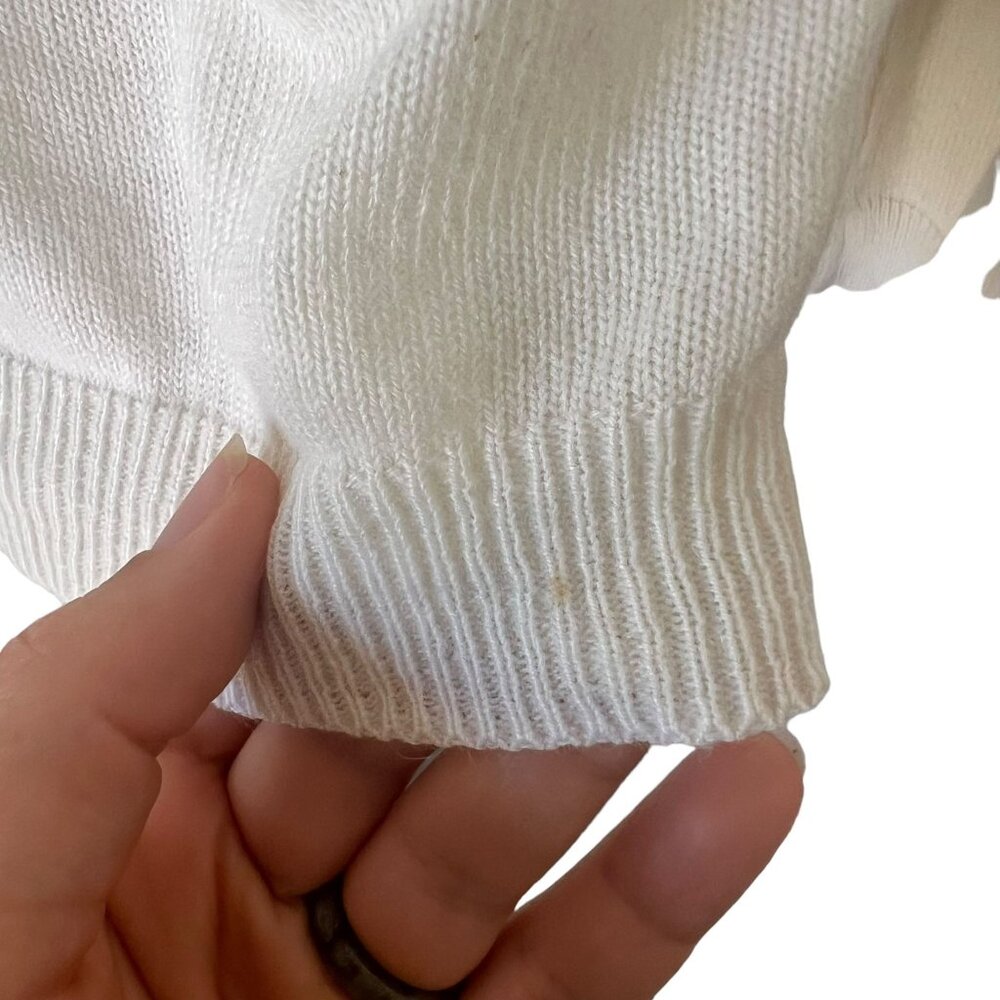 Vintage 60s Cream Knit High Neck Long Sleeve Top Medium - Picture 6 of 7